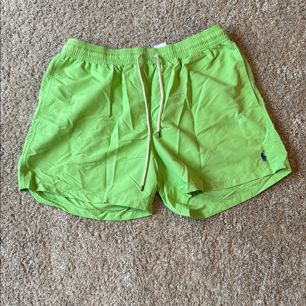 Polo by Ralph Lauren Green Lined Swim Trunks with Elastic Waistband